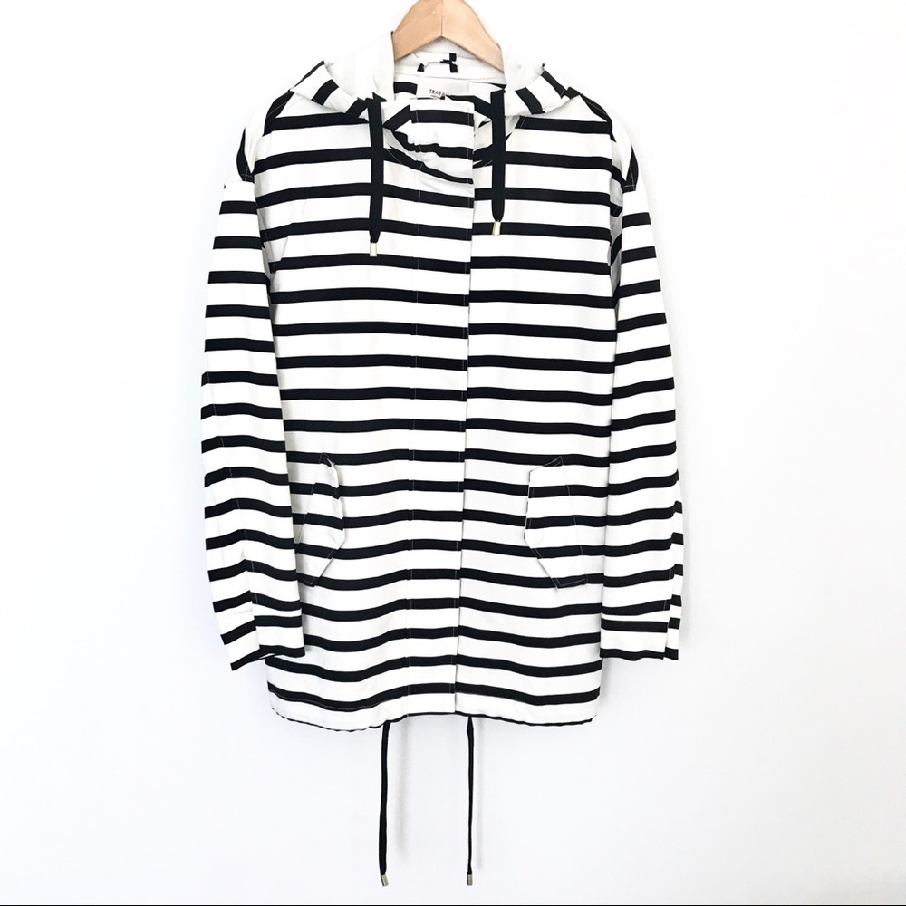 Zara Trafaluc Navy/White Stripe Raincoat
